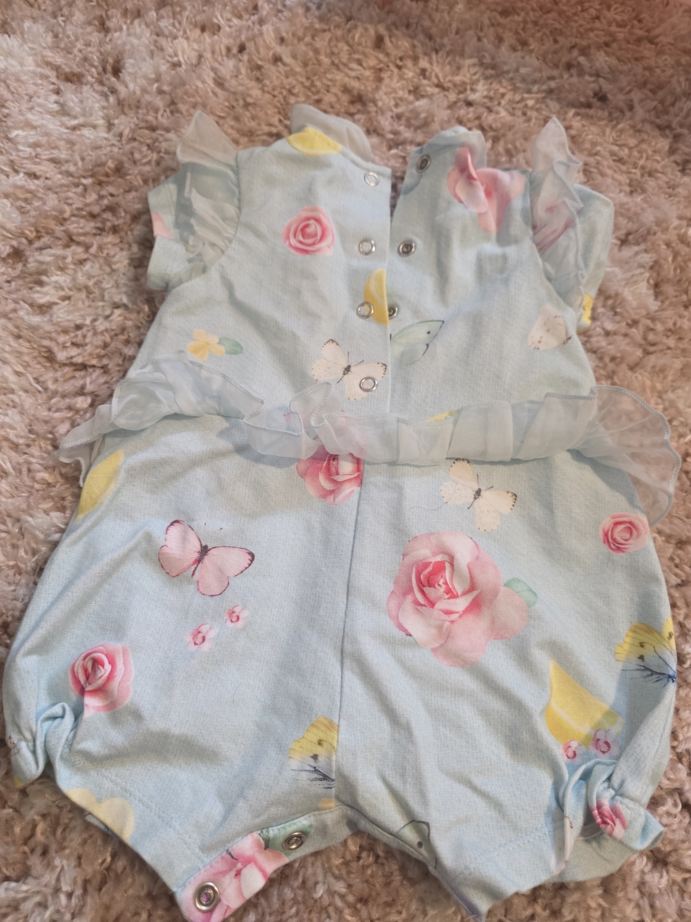 Baby Floral & Butterfly Romper in Light Blue